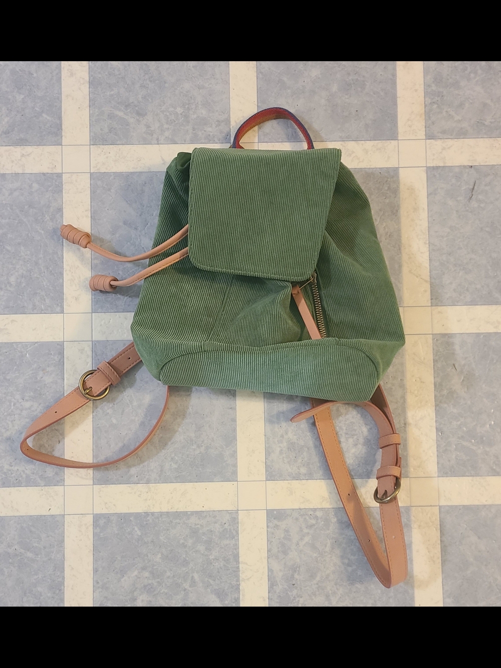 Green Corduroy Drawstring Backpack